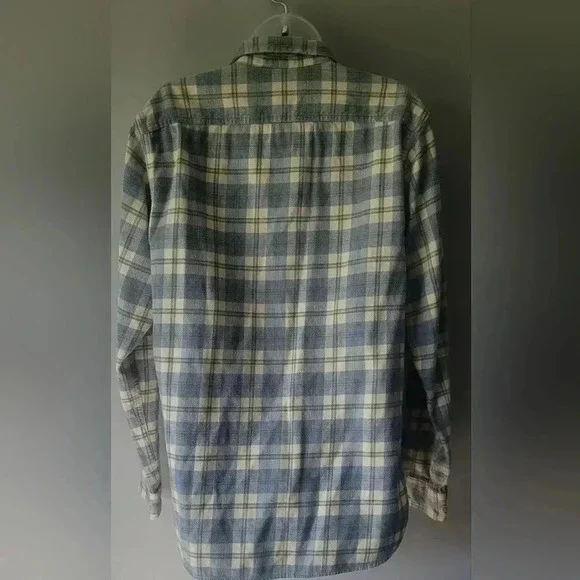 Eddie Bauer cozy pastel yellow & blue flannel shirt size medium - Picture 7 of 9